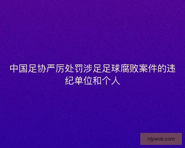 中国足协严厉处罚涉足足球腐败案件的违纪单位和个人 中国足协严厉处罚涉足足球腐败案件的违纪单位和个人